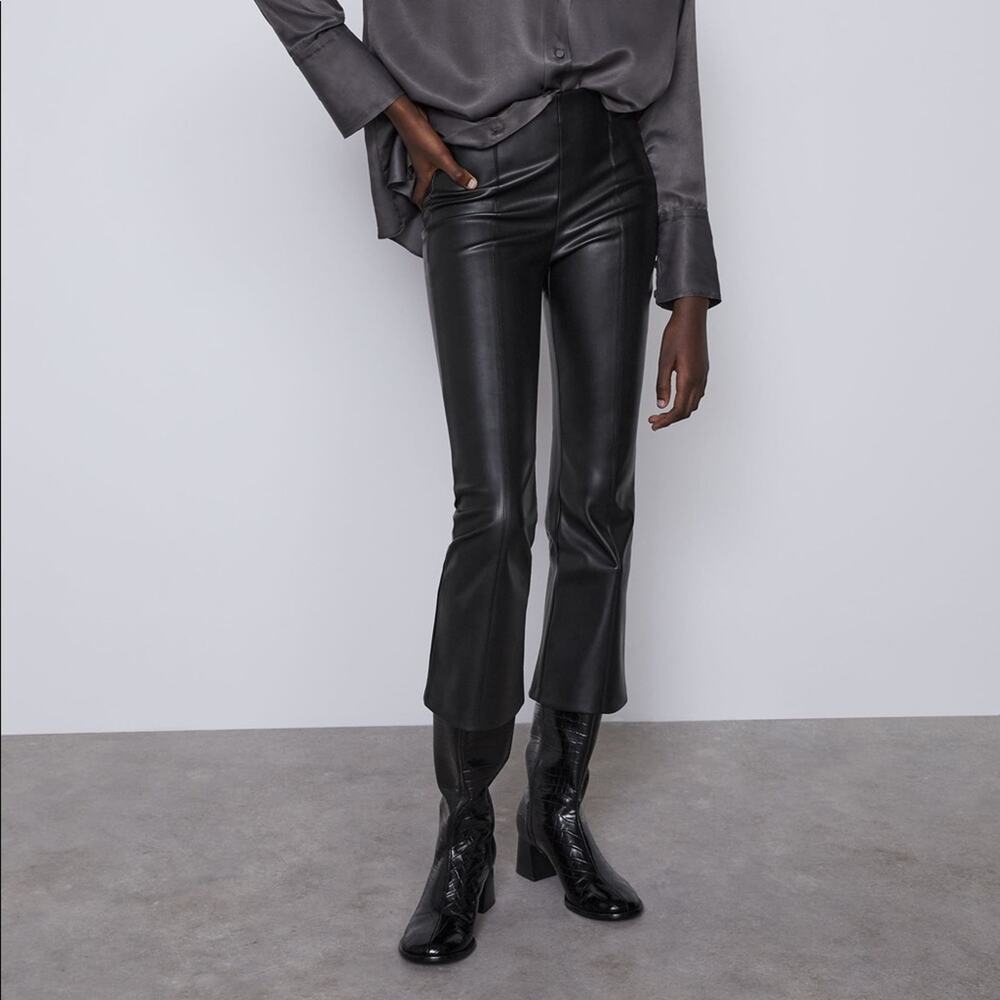 ZARA Faux Leather Flared Legging Pant Black